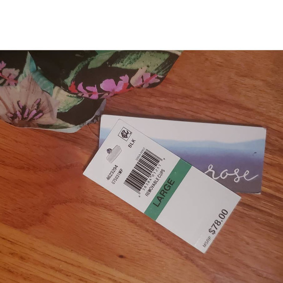 NWT! Isabella Rose Islander Ruffle Bikini Top Black Floral Large ~ Pool or Beach - Picture 9 of 9